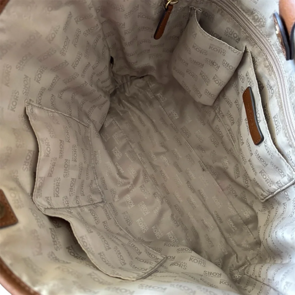 MICHAEL KORS Brown Saffiano Leather Travel Tote Bag + Gold MK Logo